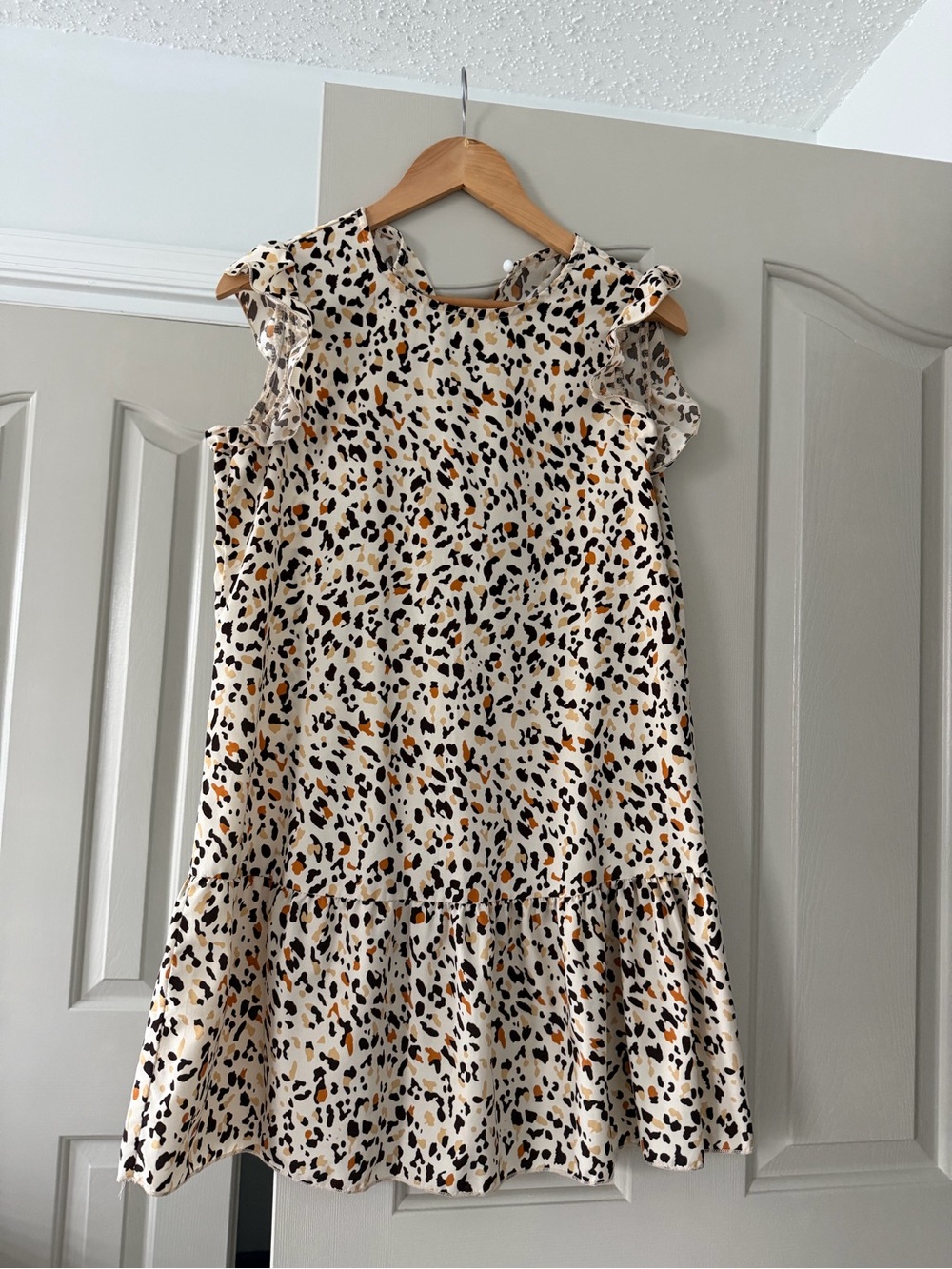 Cream Leopard Print Ruffle Dress - Picture 2 of 3